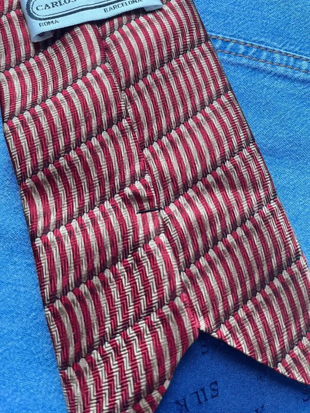 Carlos DeVenezia Silk Tie VTG Red Gold Diagonal Stripe Italian Style Old Money